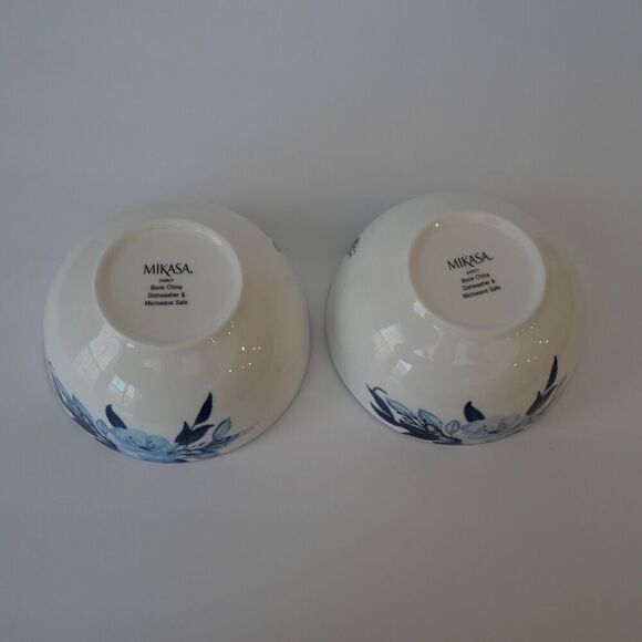 NEW Set of 2 Mikasa Darcy Blue & White Floral Bone China 6" Soup Bowls - Picture 6 of 6